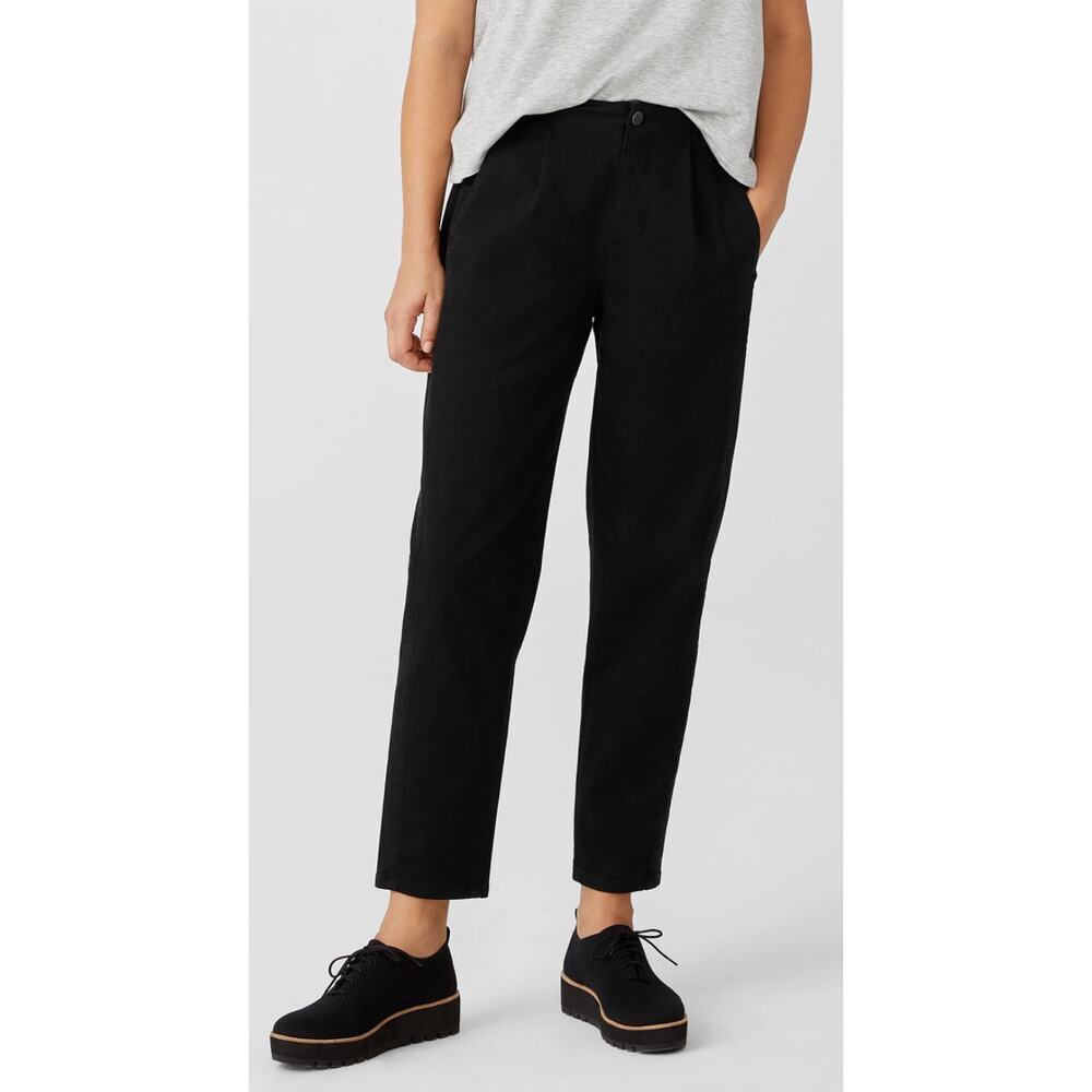 Eileen Fisher Women's Black Organic Cotton Denim Tapered Pant, Size 6, Euc